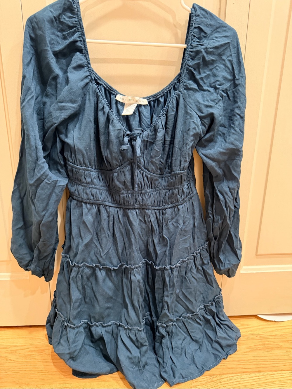 Altar'd State Blue Long-Sleeve Tiered Dress